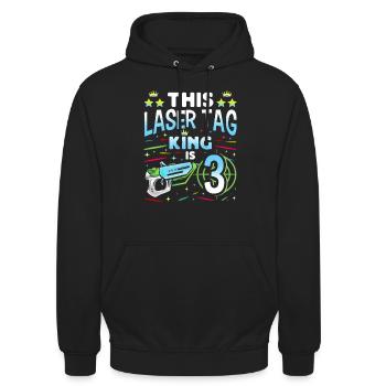 Lasertag King Is 3 Birthday Boy Indoor Laser Tag - Unisex Hoodie - Schwarz - Vorne - Alina (178cm) & Michal (187cm)
