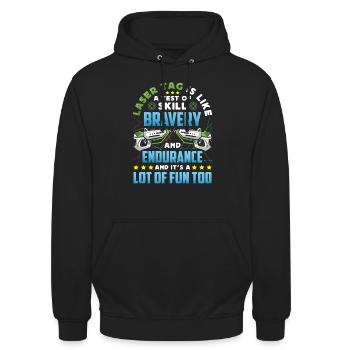 Laser Tag Geschenk Lastertag Spieler Jungs - Unisex Hoodie - Schwarz - Vorne - Alina (178cm) & Michal (187cm)