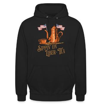 Sippin' On Liber-tea Independence Day Fun - Unisex Hoodie - Schwarz - Vorne - Alina (178cm) & Michal (187cm)