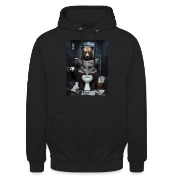Bär Toilette lesen Zeitung Geschenk - Unisex Hoodie - Schwarz - Vorne - Alina (178cm) & Michal (187cm)