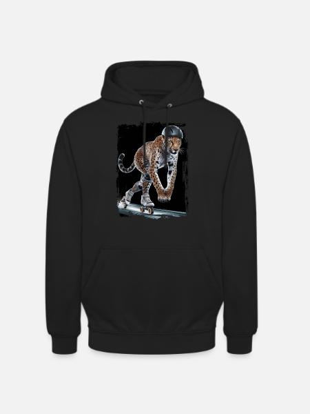 Leoparden Skateboard-Geschenk - Unisex Hoodie - Schwarz