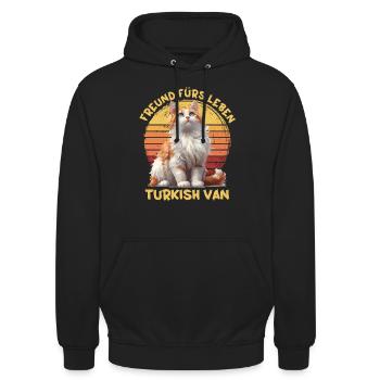 TURKISH VAN FREUND FÜRS LEBEN Katzenbesitzer - Unisex Hoodie - Schwarz - Vorne - Alina (178cm) & Michal (187cm)