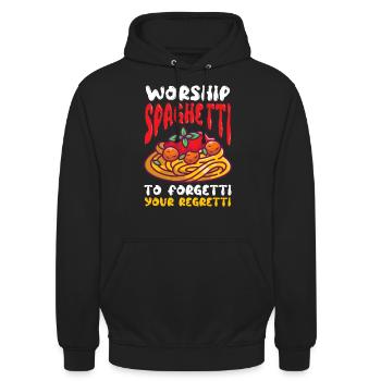 Fliegendes Spaghettimonster FSM - Unisex Hoodie - Schwarz - Vorne - Alina (178cm) & Michal (187cm)