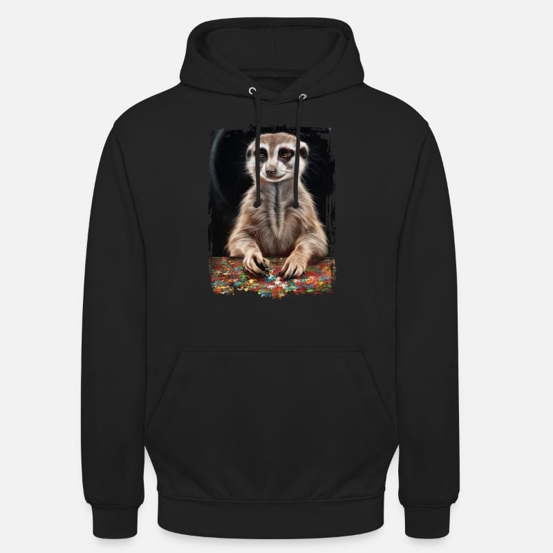 Erdmännchen spielt Puzzle Geschenk - Unisex Hoodie - Schwarz