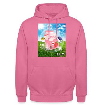Frutiger Aero Aesthetic Tech Kawaii Lait de Fraise - Sweat-shirt à capuche unisexe - rose - Devant - Alina (178cm) & Michal (187cm)