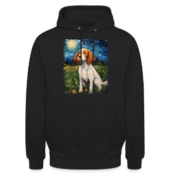 Brittany Spaniel Chien Nuit étoilée Peinture - Sweat-shirt à capuche unisexe - noir - Devant - Alina (178cm) & Michal (187cm)