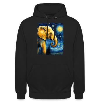 Elephant Animal Starry Night Painting - Unisex Hoodie - black - Front - Alina (178cm) & Michal (187cm)