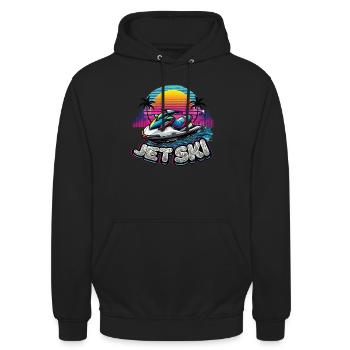 Jet Ski Abenteuer Retro Sommer - Unisex Hoodie - Schwarz - Vorne - Alina (178cm) & Michal (187cm)