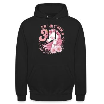 3. Geburtstag Mädchen 3 Jahre Pferd Pferde Einhorn - Unisex Hoodie - Schwarz - Vorne - Alina (178cm) & Michal (187cm)