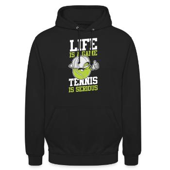 Funny Tennis Player Racket Life Is - Unisex Hoodie - Schwarz - Vorne - Alina (178cm) & Michal (187cm)