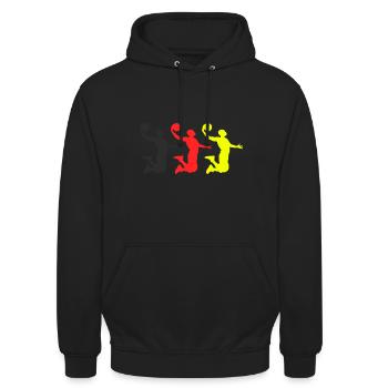 Basketball Tshirt B-Ball Dunking Rebound Spieler - Unisex Hoodie - Schwarz - Vorne - Alina (178cm) & Michal (187cm)