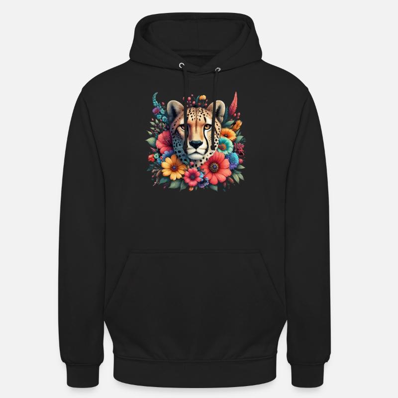 Guépard Fleurs de guépard - Sweat-shirt à capuche unisexe - noir