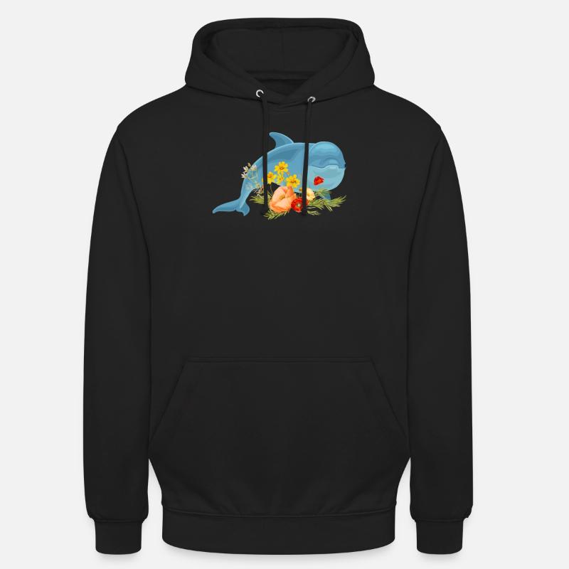 Dauphin avec de belles fleurs - Sweat-shirt à capuche unisexe - noir