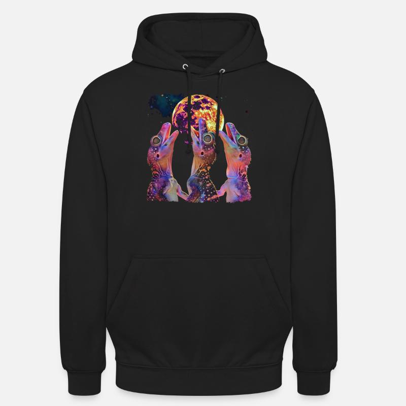 Crested Lizard Howling Moon - Unisex Hoodie - black