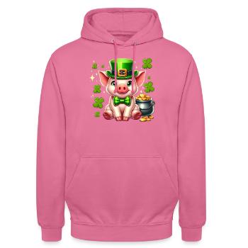 Glücksschwein Silvester Neujahr Glücksschweinchen - Unisex Hoodie - Pink - Vorne - Alina (178cm) & Michal (187cm)