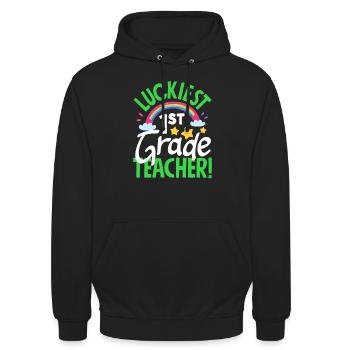Lustiges Lehrer Lehrerinnen Geschenk - Unisex Hoodie - Schwarz - Vorne - Alina (178cm) & Michal (187cm)