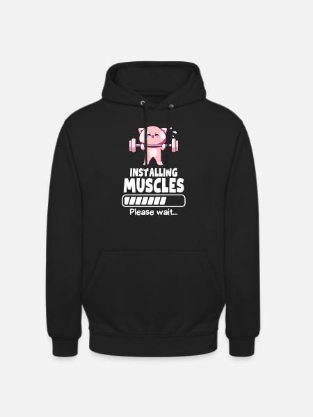 Muscle Building Weightlifting Cat Gym Humor - Unisex Hoodie - black