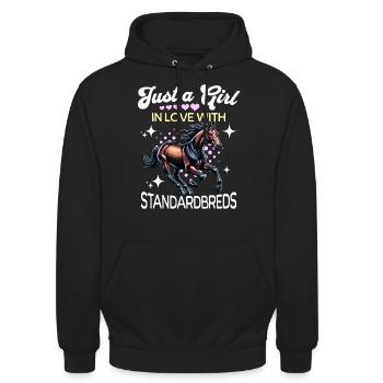 Traber Mädchen Standardbred - Unisex Hoodie - Schwarz - Vorne - Alina (178cm) & Michal (187cm)