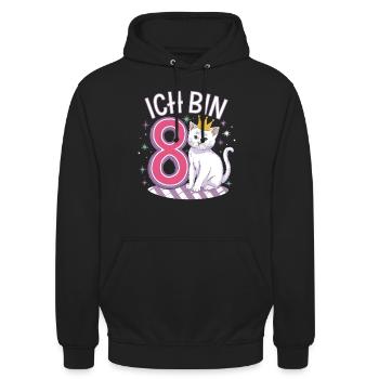 8. Geburtstag Katze Kätzchen Kindergeburtstag - Unisex Hoodie - Schwarz - Vorne - Alina (178cm) & Michal (187cm)
