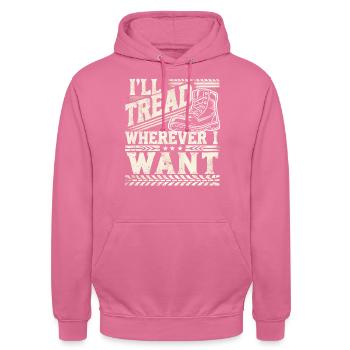 Conception audacieuse de la bande de roulement de la botte de randonnée pour l’aventurier - Sweat-shirt à capuche unisexe - rose - Devant - Alina (178cm) & Michal (187cm)