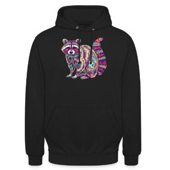 Raton laveur psychédélique Couleurs de l’arc-en-ciel Art fractal - Sweat-shirt à capuche unisexe - noir - Devant - Alina (178cm) & Michal (187cm)