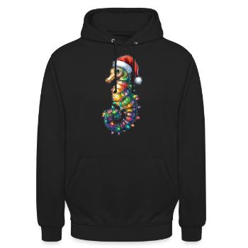Chapeau de Noël Hippocampe Noël - Sweat-shirt à capuche unisexe - noir - Devant - Alina (178cm) & Michal (187cm)