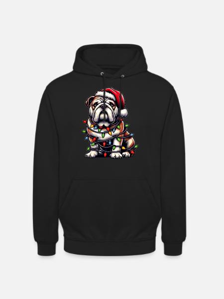Bulldog Dog Christmas Hat Xmas - Unisex Hoodie - black