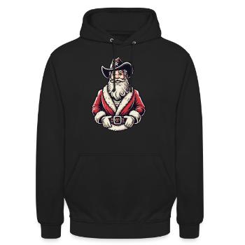 Cowboy Weihnachtsmann Western Flair - Unisex Hoodie - Schwarz - Vorne - Alina (178cm) & Michal (187cm)