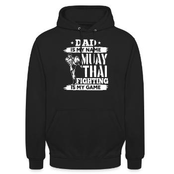 Dad is my name Muay Thai fighting is my game - Mua - Unisex Hoodie - Schwarz - Vorne - Alina (178cm) & Michal (187cm)