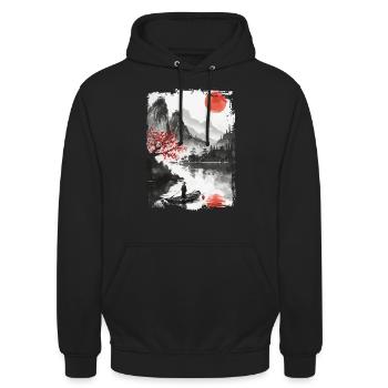 Japon - Sweat-shirt à capuche unisexe - noir - Devant - Alina (178cm) & Michal (187cm)