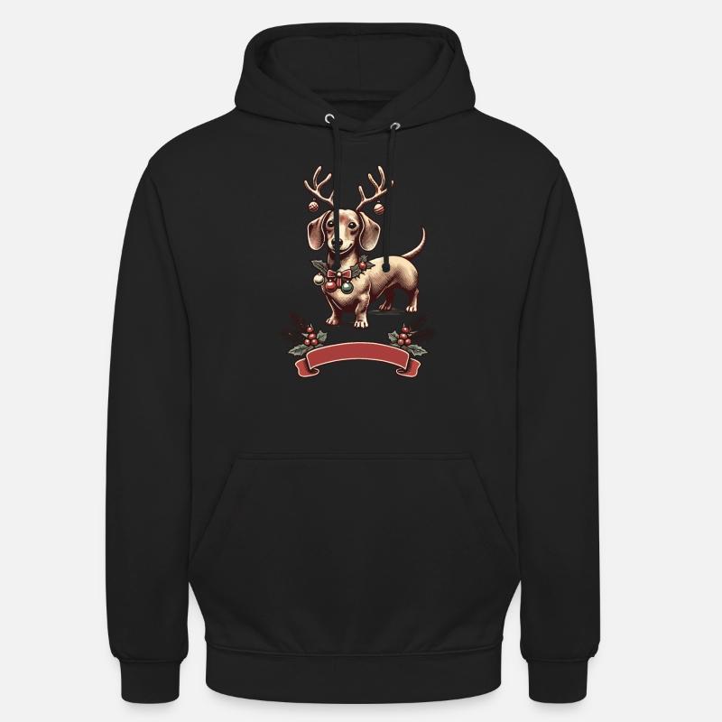 Weihnachtlicher Dackel Mit Geweih - Unisex Hoodie - Schwarz