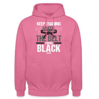 Schwarzer Gürtel: Motivation Kampfkunst Karate - Unisex Hoodie - Pink - Vorne - Alina (178cm) & Michal (187cm)