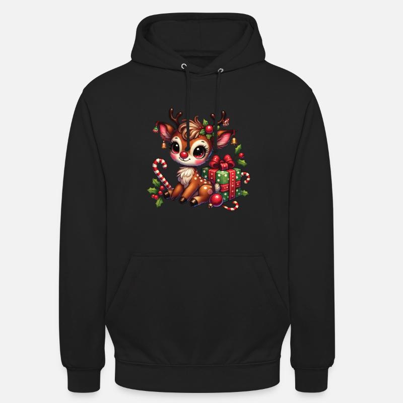 Renne de Noël avec cadeau - Sweat-shirt à capuche unisexe - noir