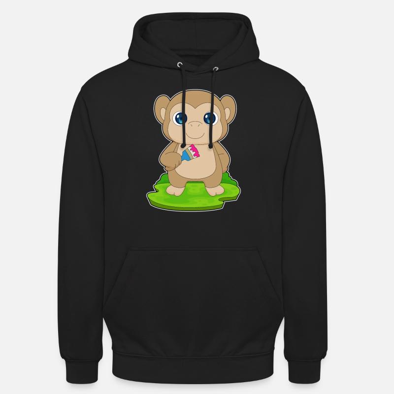 Monkey Painter Brush Painting - Unisex Hoodie - black