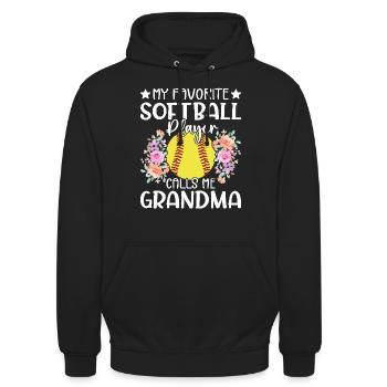 Mein Lieblings-Softballspieler nennt mich Oma - Unisex Hoodie - Schwarz - Vorne - Alina (178cm) & Michal (187cm)