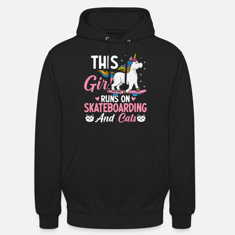 Skateboard et chats Skateuses - Sweat-shirt à capuche unisexe - noir