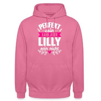 Lilly - Perfekt Sein Kann Jeder Lilly Sein Nicht - Unisex Hoodie - Pink - Vorne - Alina (178cm) & Michal (187cm)