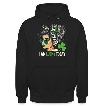 St. Patricks Day I Am Lucky Today Design - Unisex Hoodie - Schwarz - Vorne - Alina (178cm) & Michal (187cm)