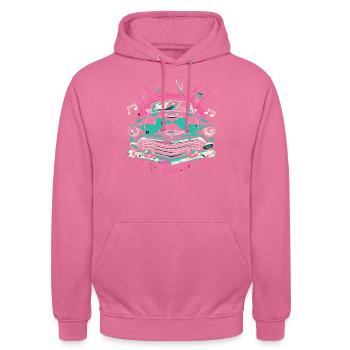 Fünfziger Jahre 1950er Auto Musik - Unisex Hoodie - Pink - Vorne - Alina (178cm) & Michal (187cm)