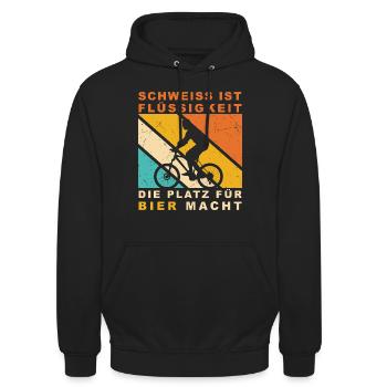 Schweiss ist Flüssigkeit die Platz für Bier macht - Unisex Hoodie - Schwarz - Vorne - Alina (178cm) & Michal (187cm)