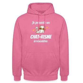 Chat-risme irrésistible - phrase drôle chat - Sweat-shirt à capuche unisexe - rose - Devant - Alina (178cm) & Michal (187cm)