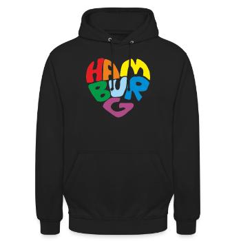 Hamburg Herz Regenbogen - Unisex Hoodie - Schwarz - Vorne - Alina (178cm) & Michal (187cm)