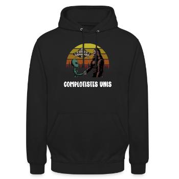 COMPLOTISTES UNIS - Sweat-shirt à capuche unisexe - noir - Devant - Alina (178cm) & Michal (187cm)
