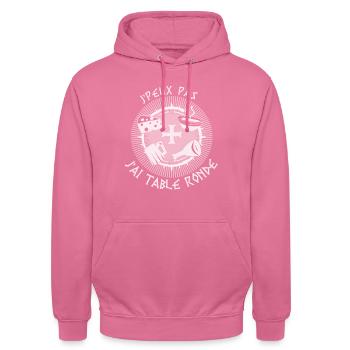 je peux pas j'ai table ronde, humour médiéval - Sweat-shirt à capuche unisexe - rose - Devant - Alina (178cm) & Michal (187cm)