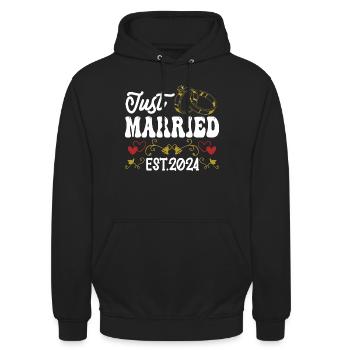 just Married 2024 Couple de jeunes mariés Mariage - Sweat-shirt à capuche unisexe - noir - Devant - Alina (178cm) & Michal (187cm)