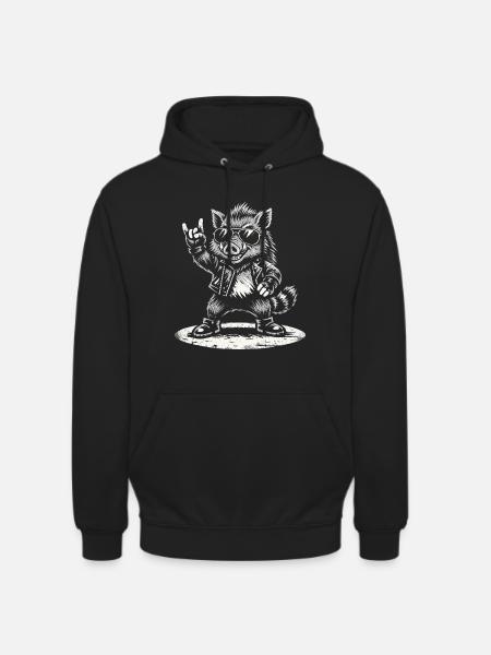 Retro Boar Rock Music Gift Funny - Unisex Hoodie - black
