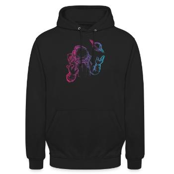 Retro Astronaut im Weltall - Unisex Hoodie - Schwarz - Vorne - Alina (178cm) & Michal (187cm)
