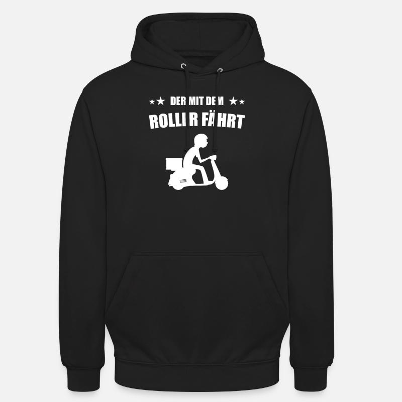 Der mit dem Roller fährt Rollerfahrer - Unisex Hoodie - Schwarz
