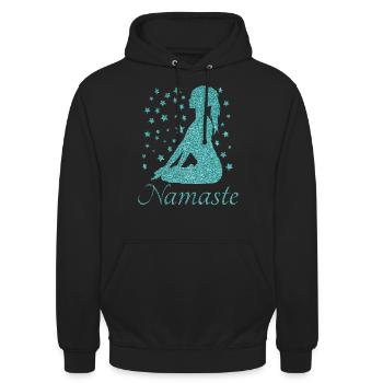 Yoga Kleidung Namaste Für Damen, Herren Und Kinder - Unisex Hoodie - Schwarz - Vorne - Alina (178cm) & Michal (187cm)