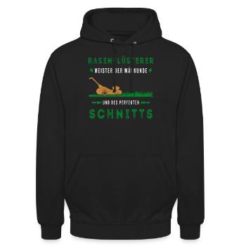 Rasenflüsterer Hobbygärtner Rasenmäher Spruch - Unisex Hoodie - Schwarz - Vorne - Alina (178cm) & Michal (187cm)